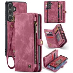 Multifunkčné peňaženkové puzdro CaseMe Detachable červené – Samsung Galaxy S25