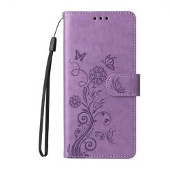 Lacné Kryty | Peňaženkové puzdro Embossing Pattern Motýľ a kvet fialové – Honor Magic 7 Lite | Lacné Kryty