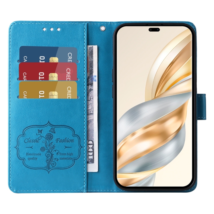 Peňaženkové puzdro Embossing Pattern Motýľ a kvet modré – Honor Magic 7 Lite | Lacné Kryty Lacné Kryty | Peňaženkové puzdro Embossing Pattern Motýľ a kvet modré – Honor Magic 7 Lite | Lacné Kryty