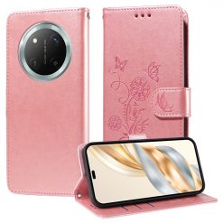 Lacné Kryty | Peňaženkové puzdro Embossing Pattern Motýľ a kvet ružové – Honor Magic 7 Lite | Lacné Kryty