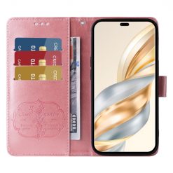 Lacné Kryty | Peňaženkové puzdro Embossing Pattern Motýľ a kvet ružové – Honor Magic 7 Lite | Lacné Kryty