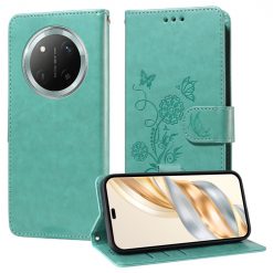 Lacné Kryty | Peňaženkové puzdro Embossing Pattern Motýľ a kvet zelené – Honor Magic 7 Lite | Lacné Kryty