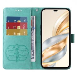 Lacné Kryty | Peňaženkové puzdro Embossing Pattern Motýľ a kvet zelené – Honor Magic 7 Lite | Lacné Kryty
