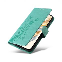 Lacné Kryty | Peňaženkové puzdro Embossing Pattern Motýľ a kvet zelené – Honor Magic 7 Lite | Lacné Kryty