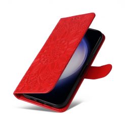 Lacné Kryty | Peňaženkové puzdro Embossing Pattern Slnečnica červené – Samsung Galaxy S25+ (S25 Plus) | Lacné Kryty