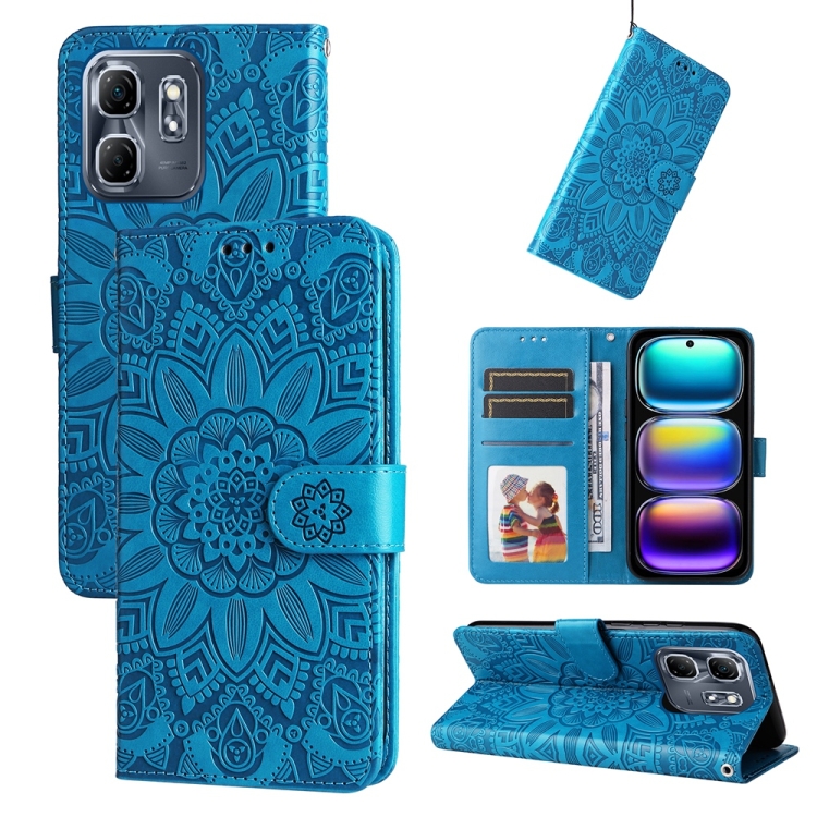 Peňaženkové puzdro Embossing Pattern Slnečnica modré – Infinix Hot 50i / Smart 9 / Smart 9 HD | Lacné Kryty Lacné Kryty | Peňaženkové puzdro Embossing Pattern Slnečnica modré – Infinix Hot 50i / Smart 9 / Smart 9 HD | Lacné Kryty