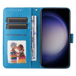 Lacné Kryty | Peňaženkové puzdro Embossing Pattern Slnečnica modré – Samsung Galaxy S25+ (S25 Plus) | Lacné Kryty