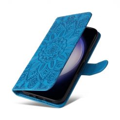 Lacné Kryty | Peňaženkové puzdro Embossing Pattern Slnečnica modré – Samsung Galaxy S25+ (S25 Plus) | Lacné Kryty