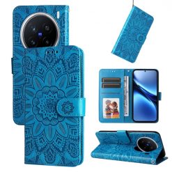 Lacné Kryty | Peňaženkové puzdro Embossing Pattern Slnečnica modré – Vivo X200 Pro | Lacné Kryty