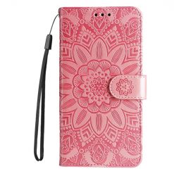 Lacné Kryty | Peňaženkové puzdro Embossing Pattern Slnečnica ružové – Infinix Hot 50i / Smart 9 / Smart 9 HD | Lacné Kryty