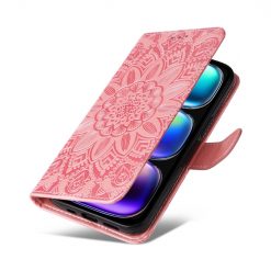 Lacné Kryty | Peňaženkové puzdro Embossing Pattern Slnečnica ružové – Infinix Hot 50i / Smart 9 / Smart 9 HD | Lacné Kryty