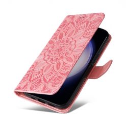 Lacné Kryty | Peňaženkové puzdro Embossing Pattern Slnečnica ružové – Samsung Galaxy S25+ (S25 Plus) | Lacné Kryty