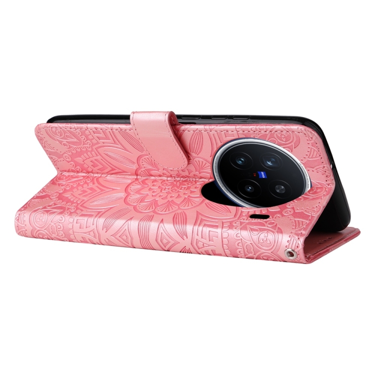 Peňaženkové puzdro Embossing Pattern Slnečnica ružové – Vivo X200 Pro | Lacné Kryty Lacné Kryty | Peňaženkové puzdro Embossing Pattern Slnečnica ružové – Vivo X200 Pro | Lacné Kryty