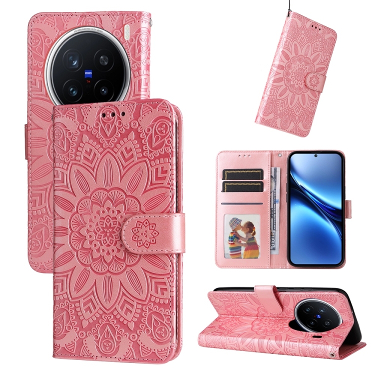 Peňaženkové puzdro Embossing Pattern Slnečnica ružové – Vivo X200 Pro | Lacné Kryty Lacné Kryty | Peňaženkové puzdro Embossing Pattern Slnečnica ružové – Vivo X200 Pro | Lacné Kryty