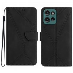 Lacné Kryty | Peňaženkové puzdro Embossing Pattern Stitchy case čierne – Motorola Moto G15 / G15 Power | Lacné Kryty