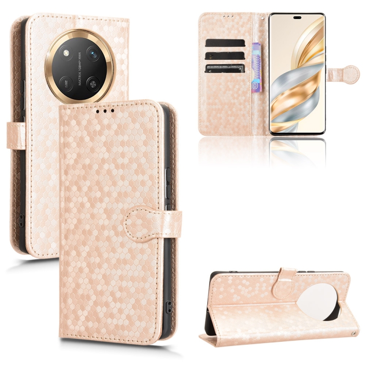 Peňaženkové puzdro Honeycomb Dot Texture Case zlaté – Honor Magic 7 Lite | Lacné Kryty Lacné Kryty | Peňaženkové puzdro Honeycomb Dot Texture Case zlaté – Honor Magic 7 Lite | Lacné Kryty