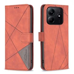 Lacné Kryty | Knižkové puzdro Rhombus hnedé – Xiaomi Redmi Note 14 (4G) | Lacné Kryty