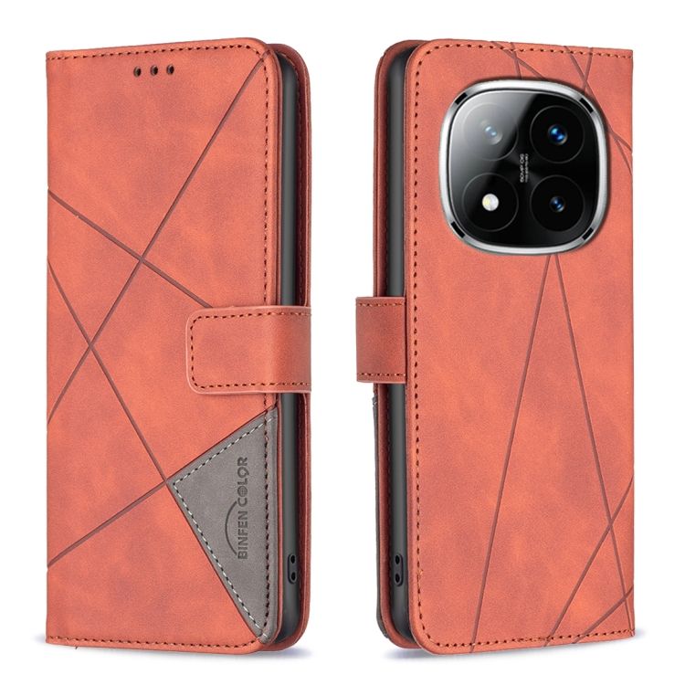 Knižkové puzdro Rhombus hnedé – Xiaomi Redmi Note 14 Pro+ 5G | Lacné Kryty Lacné Kryty | Knižkové puzdro Rhombus hnedé – Xiaomi Redmi Note 14 Pro+ 5G | Lacné Kryty