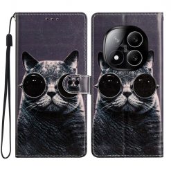 Lacné Kryty | Knižkové puzdro Trendy Cross case Mačka s okuliarmi – Xiaomi Redmi Note 14 Pro+ 5G | Lacné Kryty