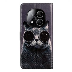 Lacné Kryty | Knižkové puzdro Trendy Cross case Mačka s okuliarmi – Xiaomi Redmi Note 14 Pro+ 5G | Lacné Kryty