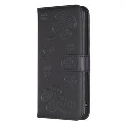 Lacné Kryty | Peňaženkové puzdro Embossing Pattern case Štvorlístky čierne – Xiaomi Redmi Note 14 (4G) | Lacné Kryty