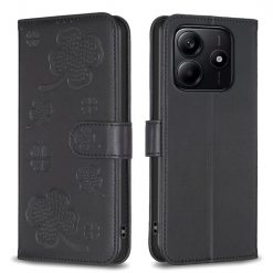 Lacné Kryty | Peňaženkové puzdro Embossing Pattern case Štvorlístky čierne – Xiaomi Redmi Note 14 (4G) | Lacné Kryty