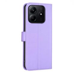 Lacné Kryty | Peňaženkové puzdro Embossing Pattern case Štvorlístky fialové – Xiaomi Redmi Note 14 (4G) | Lacné Kryty