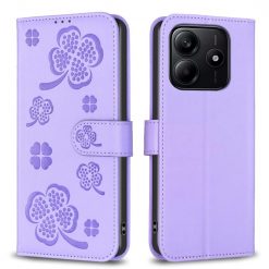 Lacné Kryty | Peňaženkové puzdro Embossing Pattern case Štvorlístky fialové – Xiaomi Redmi Note 14 (4G) | Lacné Kryty