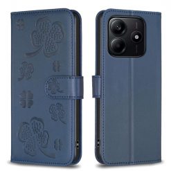 Lacné Kryty | Peňaženkové puzdro Embossing Pattern case Štvorlístky modré – Xiaomi Redmi Note 14 (4G) | Lacné Kryty