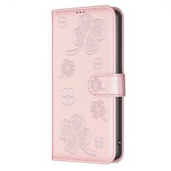 Peňaženkové puzdro Embossing Pattern case Štvorlístky ružové – Xiaomi Redmi Note 14 (4G)