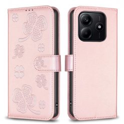 Lacné Kryty | Peňaženkové puzdro Embossing Pattern case Štvorlístky ružové – Xiaomi Redmi Note 14 (4G) | Lacné Kryty