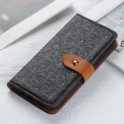 Lacné Kryty | Peňaženkové puzdro Embossing Pattern Kvety čierne – Xiaomi Redmi Note 14 Pro (4G) | Lacné Kryty