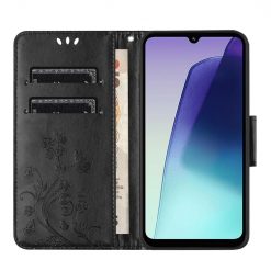 Lacné Kryty | Peňaženkové puzdro Embossing Pattern Motýľ a kvet čierne – Xiaomi Redmi Note 14 Pro+ 5G | Lacné Kryty