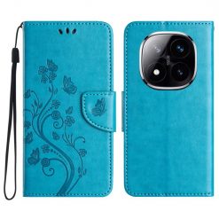 Lacné Kryty | Peňaženkové puzdro Embossing Pattern Motýľ a kvet modré – Xiaomi Redmi Note 14 Pro+ 5G | Lacné Kryty