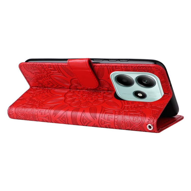 Peňaženkové puzdro Embossing Pattern Slnečnica červené – Xiaomi Redmi Note 14 5G | Lacné Kryty Lacné Kryty | Peňaženkové puzdro Embossing Pattern Slnečnica červené – Xiaomi Redmi Note 14 5G | Lacné Kryty