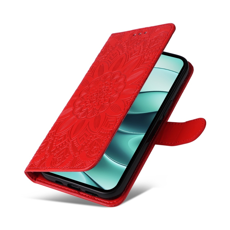 Peňaženkové puzdro Embossing Pattern Slnečnica červené – Xiaomi Redmi Note 14 5G | Lacné Kryty Lacné Kryty | Peňaženkové puzdro Embossing Pattern Slnečnica červené – Xiaomi Redmi Note 14 5G | Lacné Kryty