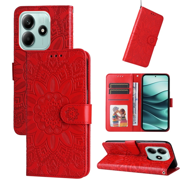 Peňaženkové puzdro Embossing Pattern Slnečnica červené – Xiaomi Redmi Note 14 5G | Lacné Kryty Lacné Kryty | Peňaženkové puzdro Embossing Pattern Slnečnica červené – Xiaomi Redmi Note 14 5G | Lacné Kryty
