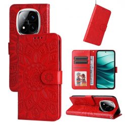 Lacné Kryty | Peňaženkové puzdro Embossing Pattern Slnečnica červené – Xiaomi Redmi Note 14 Pro 5G | Lacné Kryty