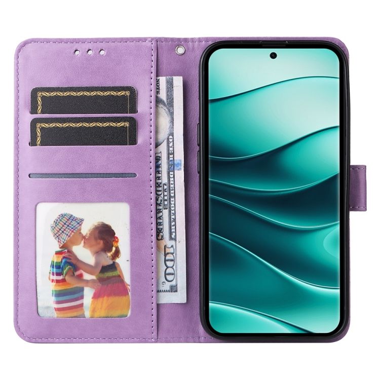 Peňaženkové puzdro Embossing Pattern Slnečnica fialové – Xiaomi Redmi Note 14 Pro 5G | Lacné Kryty Lacné Kryty | Peňaženkové puzdro Embossing Pattern Slnečnica fialové – Xiaomi Redmi Note 14 Pro 5G | Lacné Kryty