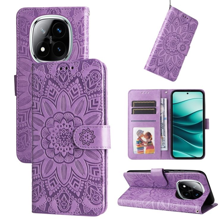 Peňaženkové puzdro Embossing Pattern Slnečnica fialové – Xiaomi Redmi Note 14 Pro 5G | Lacné Kryty Lacné Kryty | Peňaženkové puzdro Embossing Pattern Slnečnica fialové – Xiaomi Redmi Note 14 Pro 5G | Lacné Kryty