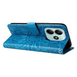 Lacné Kryty | Peňaženkové puzdro Embossing Pattern Slnečnica modré – Xiaomi Redmi Note 14 5G | Lacné Kryty
