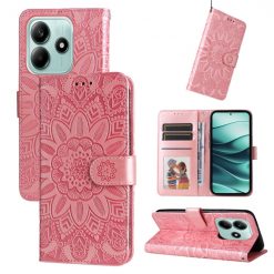 Lacné Kryty | Peňaženkové puzdro Embossing Pattern Slnečnica ružové – Xiaomi Redmi Note 14 5G | Lacné Kryty