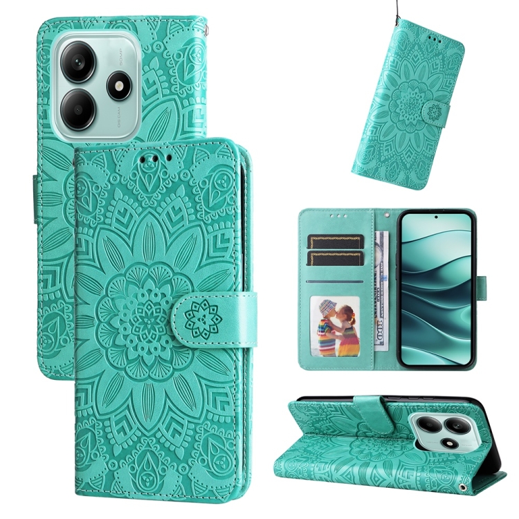 Peňaženkové puzdro Embossing Pattern Slnečnica zelené – Xiaomi Redmi Note 14 5G | Lacné Kryty Lacné Kryty | Peňaženkové puzdro Embossing Pattern Slnečnica zelené – Xiaomi Redmi Note 14 5G | Lacné Kryty