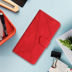 Lacné Kryty | Peňaženkové puzdro Embossing Pattern Stitchy case červené – Xiaomi Redmi Note 14 (4G) | Lacné Kryty