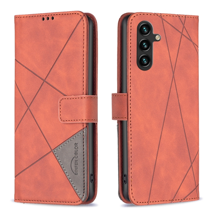 Knižkové puzdro Rhombus hnedé – Samsung Galaxy A26 | Lacné Kryty Lacné Kryty | Knižkové puzdro Rhombus hnedé – Samsung Galaxy A26 | Lacné Kryty
