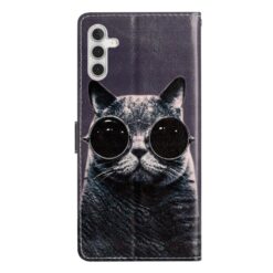 Lacné Kryty | Knižkové puzdro Trendy Cross case Mačka s okuliarmi – Samsung Galaxy A56 | Lacné Kryty