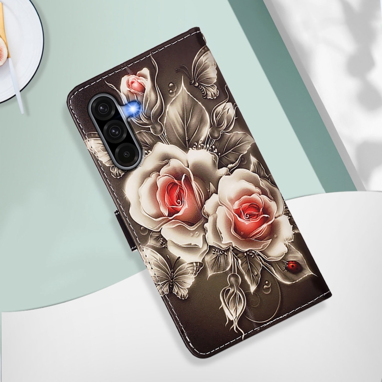 Knižkové puzdro Trendy Cross case Ruže na čiernom – Samsung Galaxy A56 | Lacné Kryty Lacné Kryty | Knižkové puzdro Trendy Cross case Ruže na čiernom – Samsung Galaxy A56 | Lacné Kryty