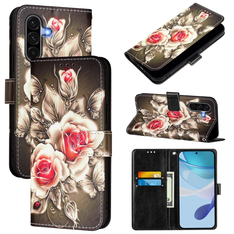 Knižkové puzdro Trendy Cross case Ruže na čiernom – Samsung Galaxy A56 | Lacné Kryty Lacné Kryty | Knižkové puzdro Trendy Cross case Ruže na čiernom – Samsung Galaxy A56 | Lacné Kryty