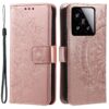 Lacné Kryty | Peňaženkové puzdro Embossing Pattern Flowery Mandala tmavoružové – Xiaomi 15 | Lacné Kryty