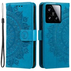 Lacné Kryty | Peňaženkové puzdro Embossing Pattern Flowery Mandala modré – Xiaomi 15 | Lacné Kryty